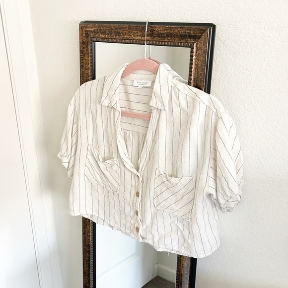 Kirious cream striped button down crop top - Picture 1 of 4